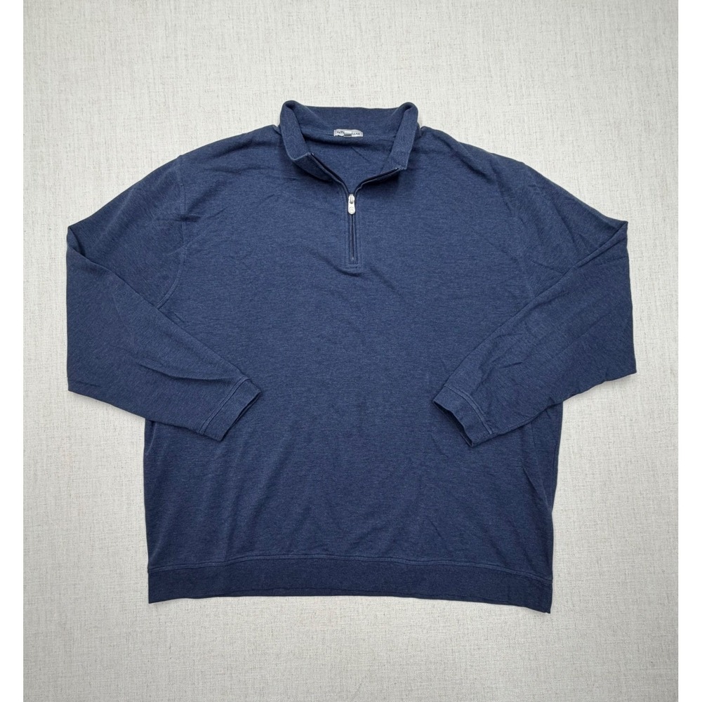 Peter Millar Mens 3X Blue Heathered Cotton Modal Quarter Zip Pullover Sweater